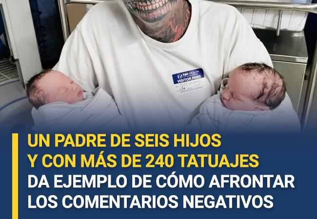 Un padre de seis hijos con más de 240 tatuajes demuestra cómo enfrentar las críticas negativas con actitud y resiliencia.