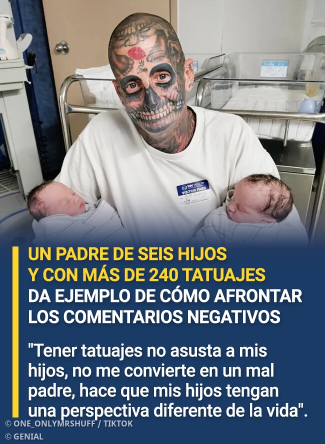 Un padre de seis hijos con más de 240 tatuajes demuestra cómo enfrentar las críticas negativas con actitud y resiliencia.